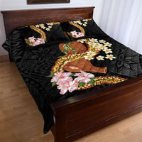 Aloha Hawaii Ipu Gourd Mix ʻĀkulikuli Lei Quilt Bed Set Obsidian Black LT7 - Polynesian Pride