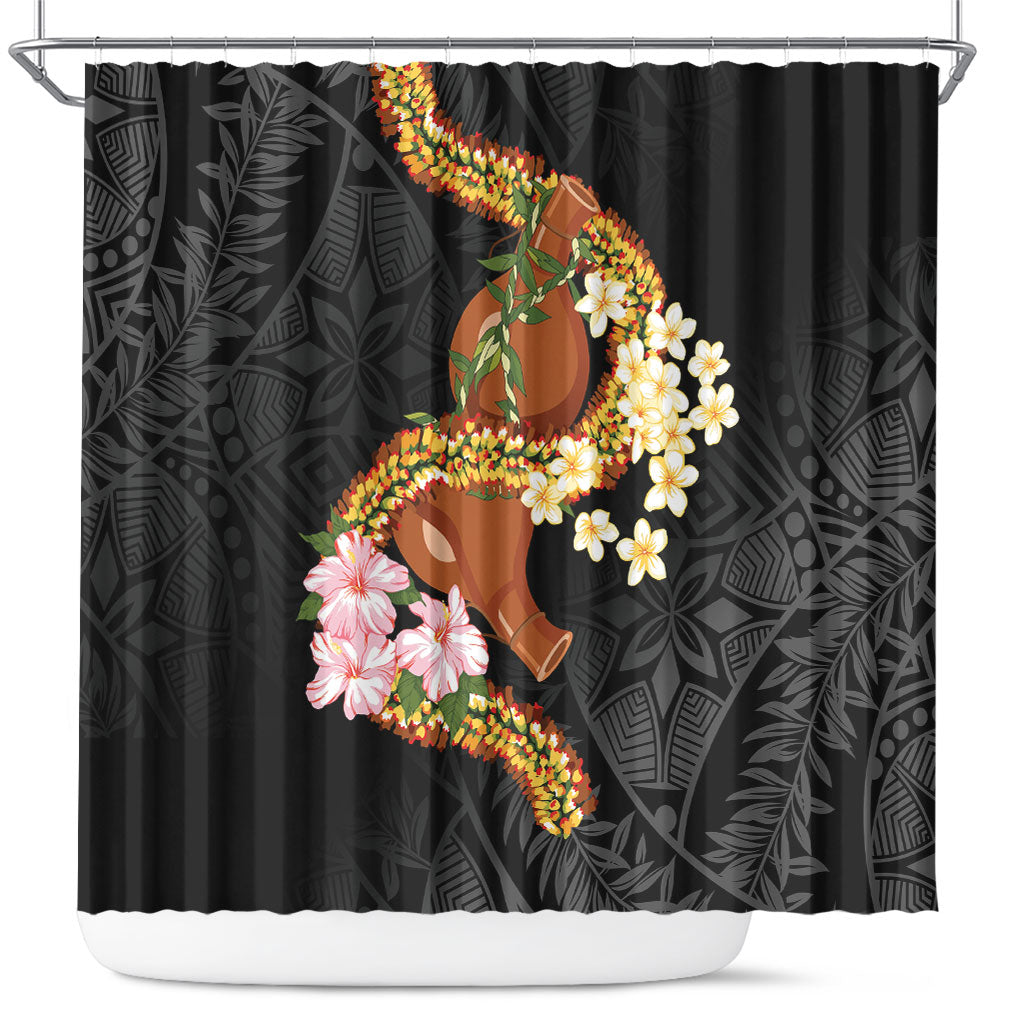 Aloha Hawaii Ipu Gourd Mix ʻĀkulikuli Lei Shower Curtain Obsidian Black LT7 Obsidian Black - Polynesian Pride