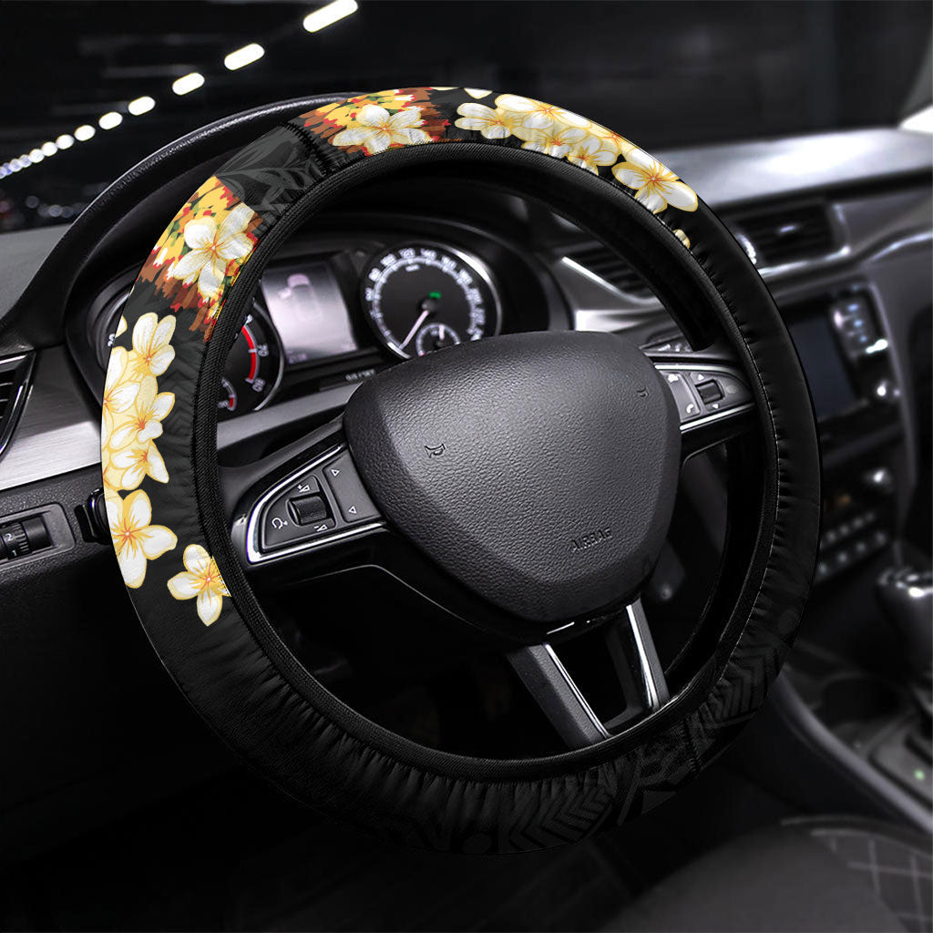 Aloha Hawaii Ipu Gourd Mix ʻĀkulikuli Lei Steering Wheel Cover Obsidian Black LT7 Universal Fit Obsidian Black - Polynesian Pride