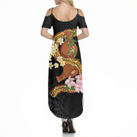 Aloha Hawaii Ipu Gourd Mix ʻĀkulikuli Lei Summer Maxi Dress Obsidian Black LT7 - Polynesian Pride