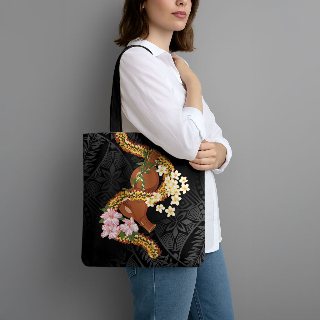 Aloha Hawaii Ipu Gourd Mix ʻĀkulikuli Lei Tote Bag Obsidian Black LT7 - Polynesian Pride