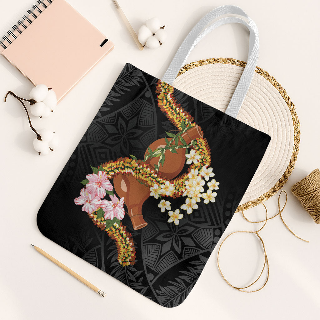 Aloha Hawaii Ipu Gourd Mix ʻĀkulikuli Lei Tote Bag Obsidian Black LT7 White Strap One Size Obsidian Black - Polynesian Pride