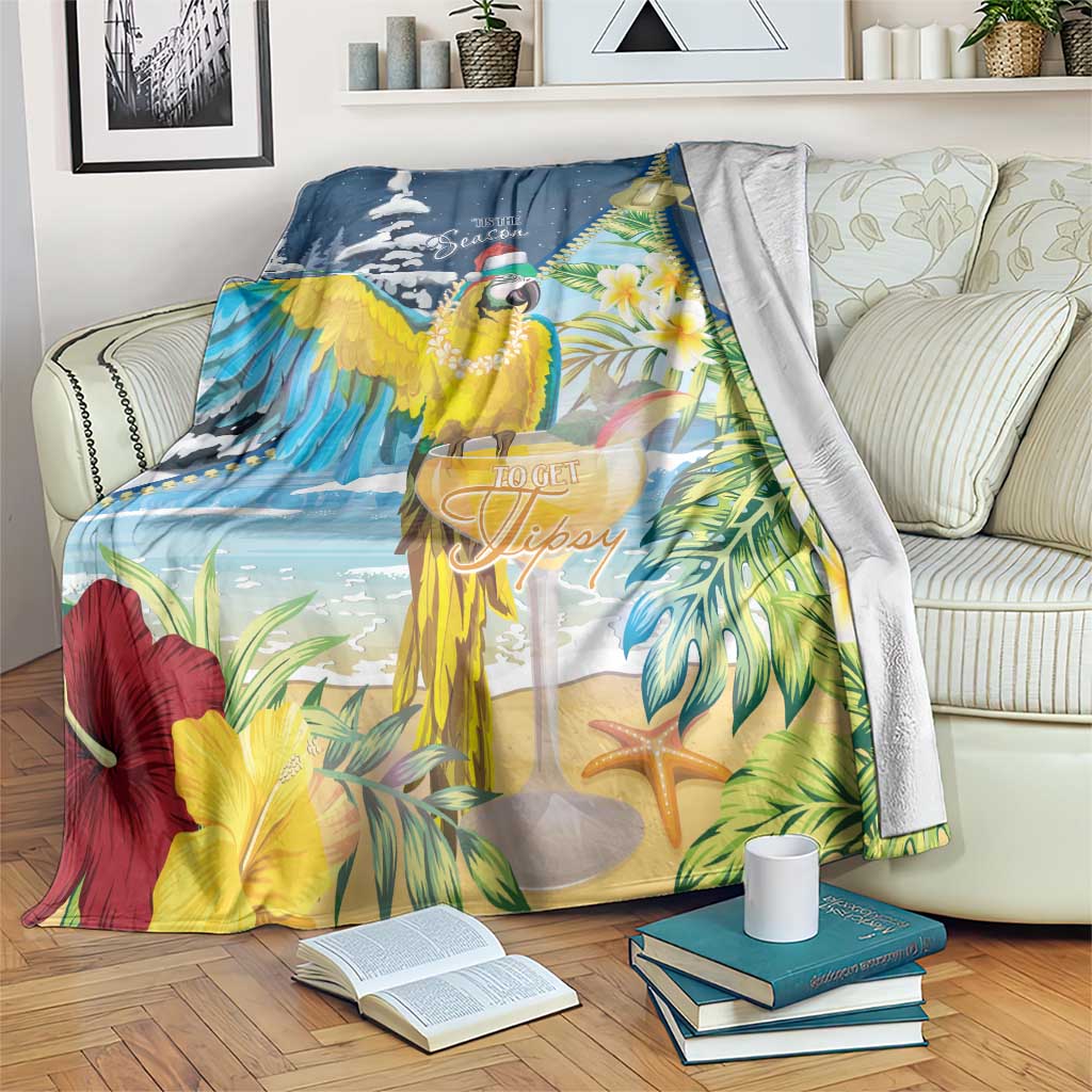 Funny Tropical Christmas Blanket Tis The Season To Get Tipsy