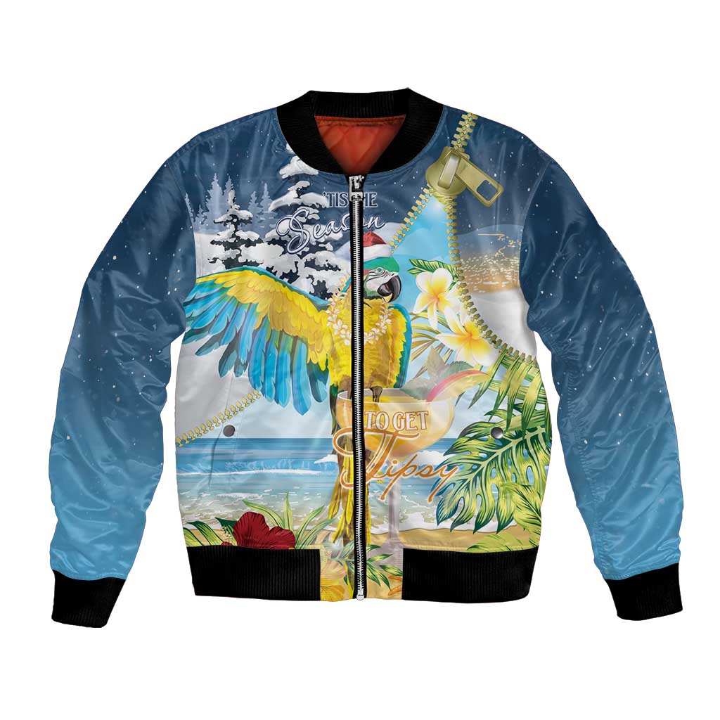 Funny Tropical Christmas Bomber Jacket Tis The Season To Get Tipsy