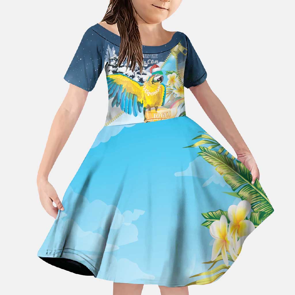 Funny Tropical Christmas Family Matching Long Sleeve Bodycon Dress and Hawaiian Shirt Tis The Season To Get Tipsy LT7 Daughter's Dress Colorful - Polynesian Pride