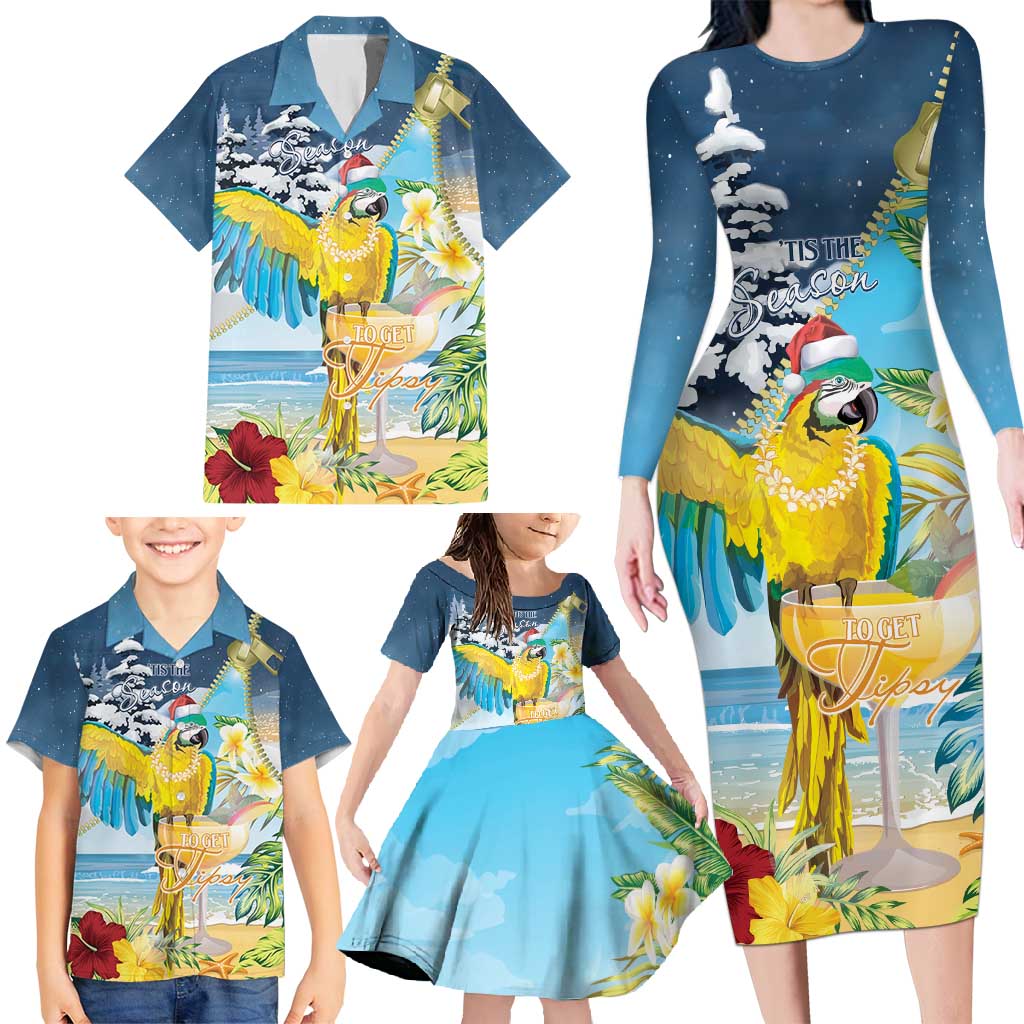 Funny Tropical Christmas Family Matching Long Sleeve Bodycon Dress and Hawaiian Shirt Tis The Season To Get Tipsy LT7 - Polynesian Pride