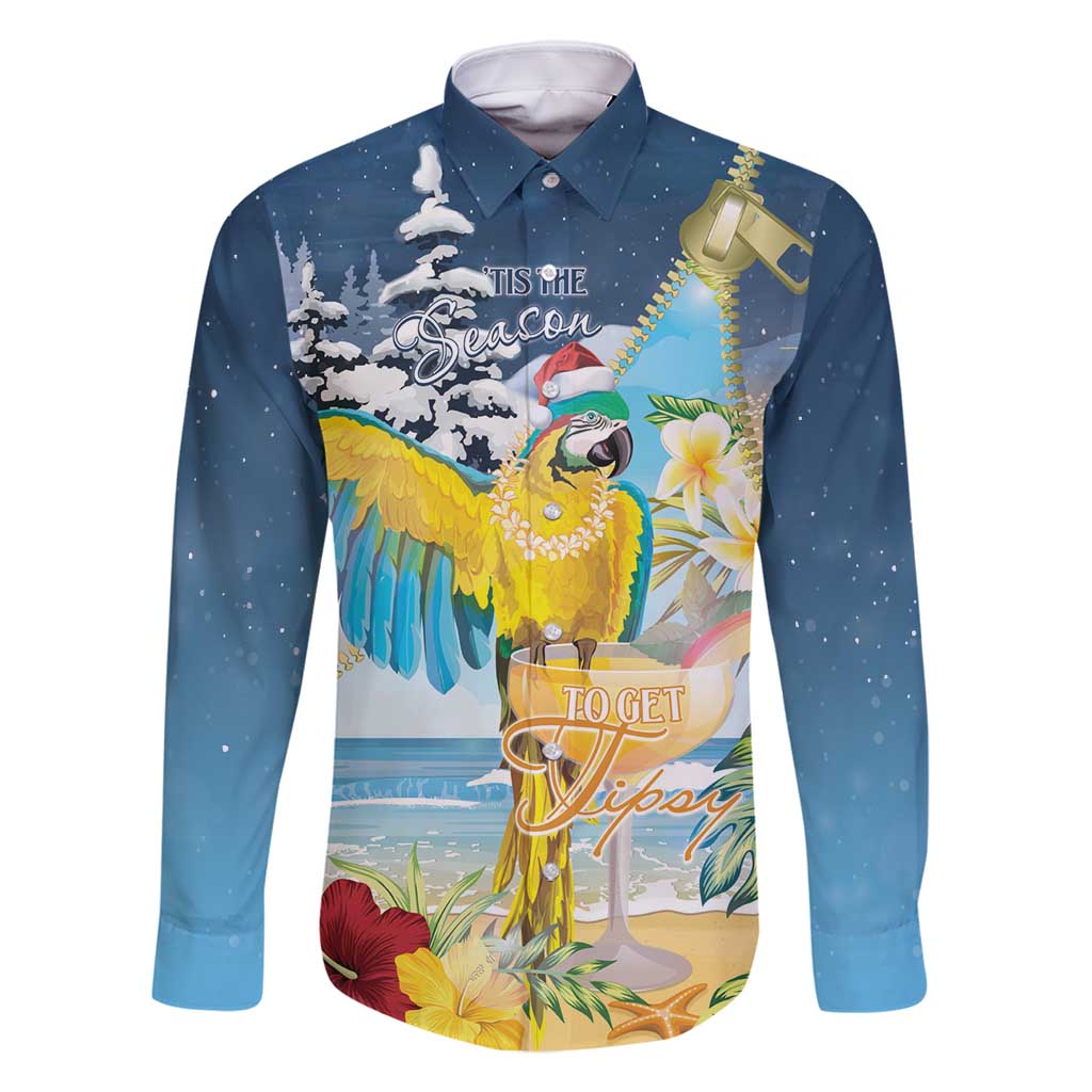 Funny Tropical Christmas Family Matching Long Sleeve Bodycon Dress and Hawaiian Shirt Tis The Season To Get Tipsy LT7 Dad's Shirt - Long Sleeve Colorful - Polynesian Pride