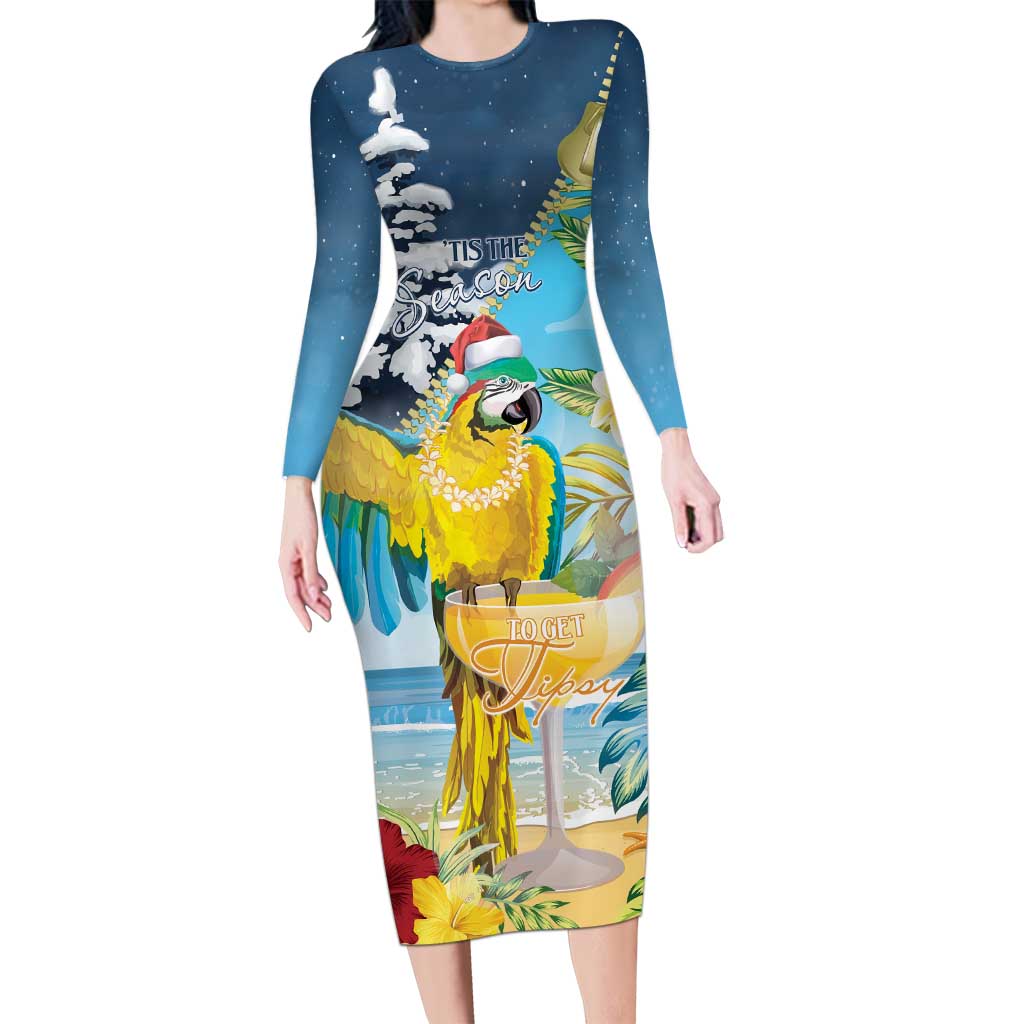 Funny Tropical Christmas Family Matching Long Sleeve Bodycon Dress and Hawaiian Shirt Tis The Season To Get Tipsy LT7 Mom's Dress Colorful - Polynesian Pride