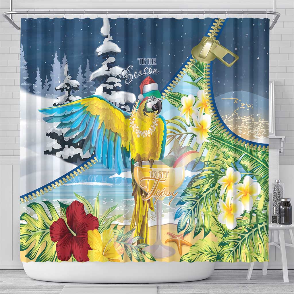 Funny Tropical Christmas Shower Curtain Tis The Season To Get Tipsy