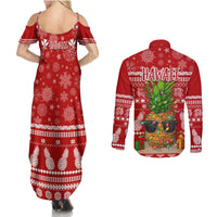 Hawaii Pineapple Christmas Couples Matching Summer Maxi Dress and Long Sleeve Button Shirt Mele Kalikimaka LT7 - Polynesian Pride