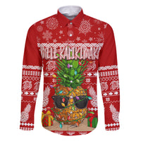 Hawaii Pineapple Christmas Family Matching Mermaid Dress and Hawaiian Shirt Mele Kalikimaka LT7 Dad's Shirt - Long Sleeve Red - Polynesian Pride
