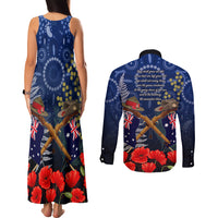 Anzac Couples Matching Tank Maxi Dress and Long Sleeve Button Shirt Ausralia Aboriginal Mix New Zealand Slouch Hats LT7 - Polynesian Pride