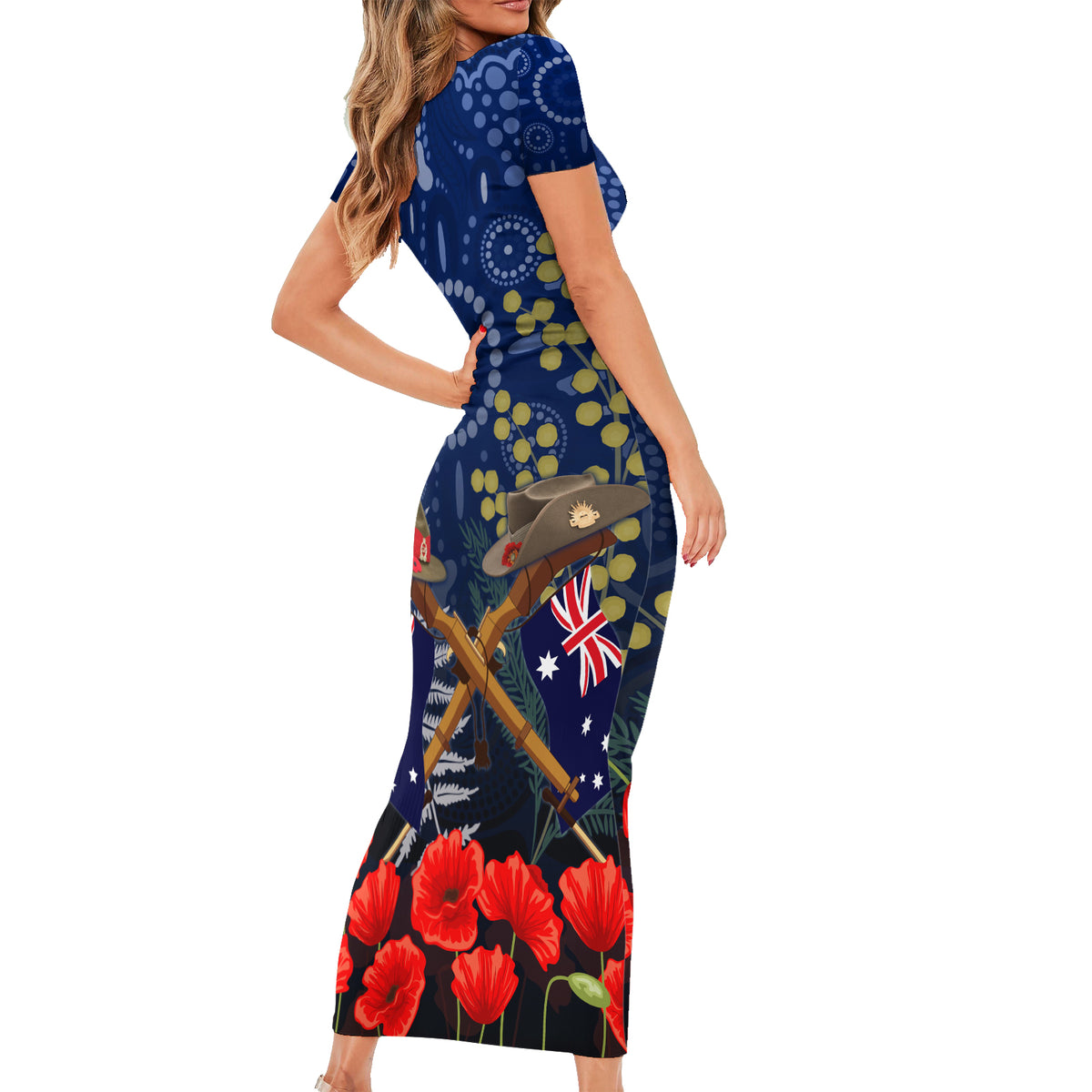 Anzac Family Matching Short Sleeve Bodycon Dress and Hawaiian Shirt Ausralia Aboriginal Mix New Zealand Slouch Hats LT7 - Polynesian Pride