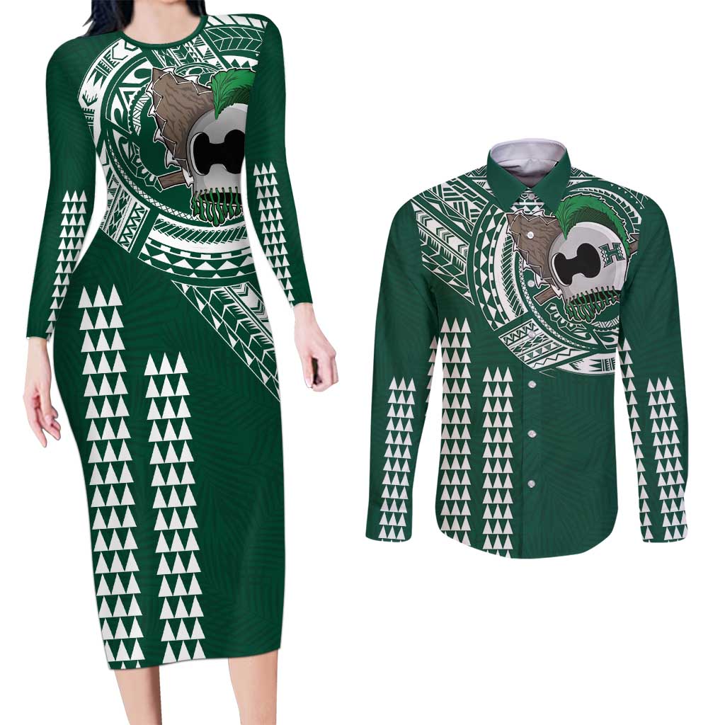 Hawaii Rainbow Warriors Personalized Couples Matching Long Sleeve Bodycon Dress and Long Sleeve Button Shirt Kakau Ikakai Laau Pama