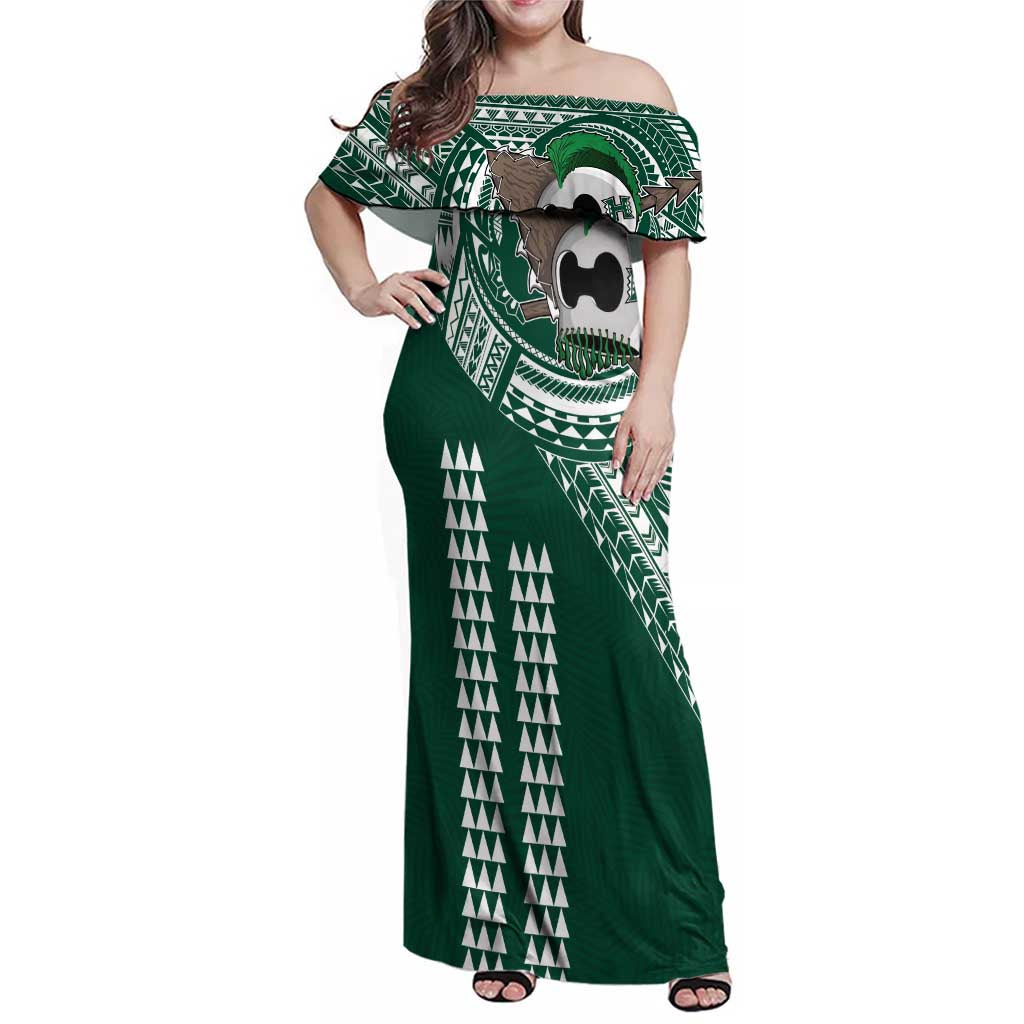 Hawaii Rainbow Warriors Personalized Family Matching Off Shoulder Maxi Dress and Hawaiian Shirt Kakau Ikakai Laau Pama