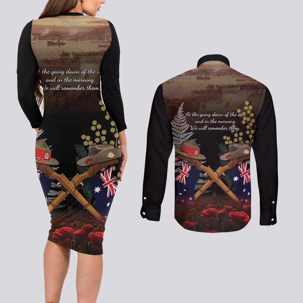 Australia - New Zealand ANZAC Couples Matching Long Sleeve Bodycon Dress and Long Sleeve Button Shirt Gallipoli ANZAC Cove Landing LT7 - Polynesian Pride