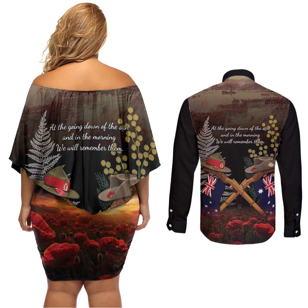 Australia - New Zealand ANZAC Couples Matching Off Shoulder Short Dress and Long Sleeve Button Shirt Gallipoli ANZAC Cove Landing LT7 - Polynesian Pride