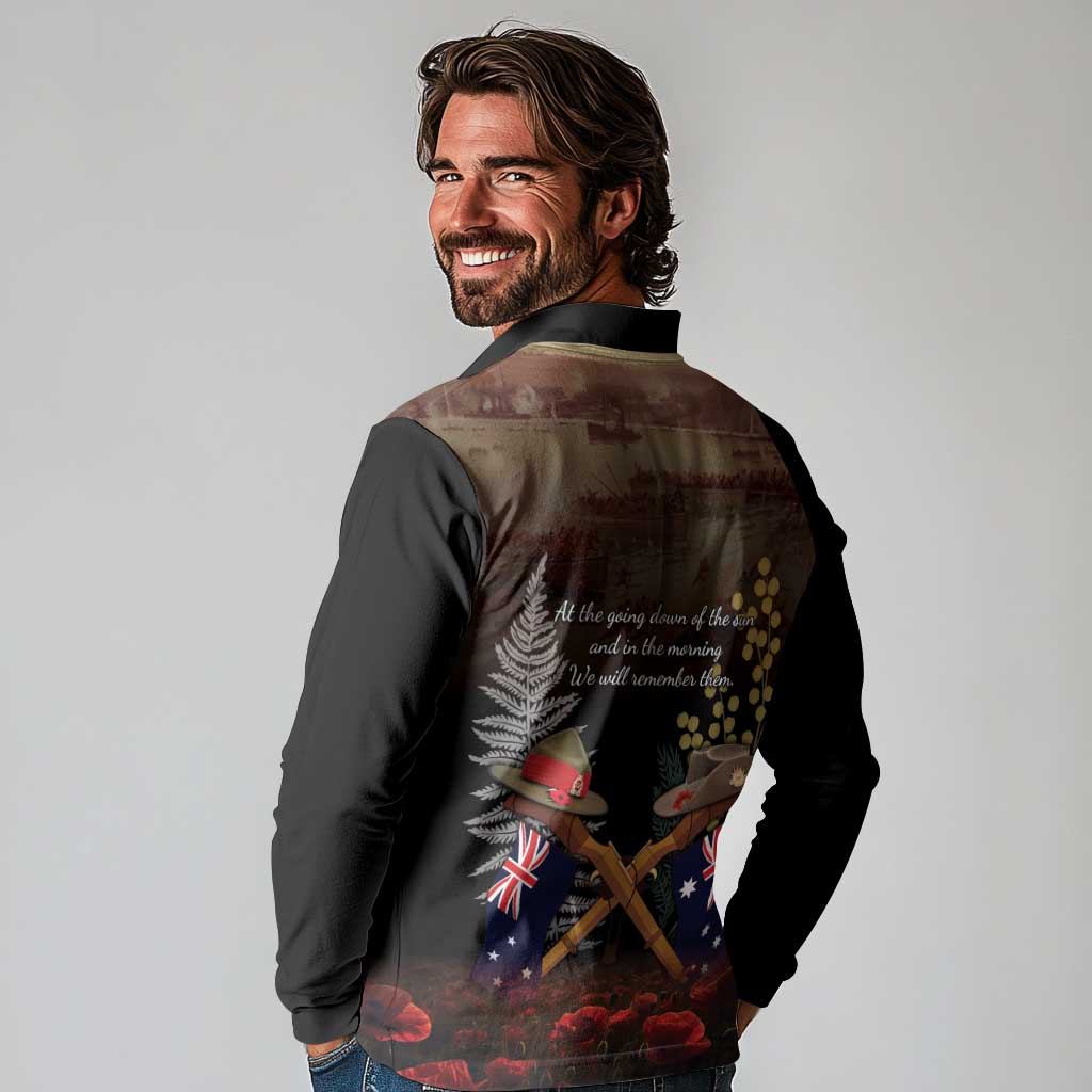 Australia - New Zealand ANZAC Long Sleeve Polo Shirt Gallipoli ANZAC Cove Landing LT7 - Polynesian Pride