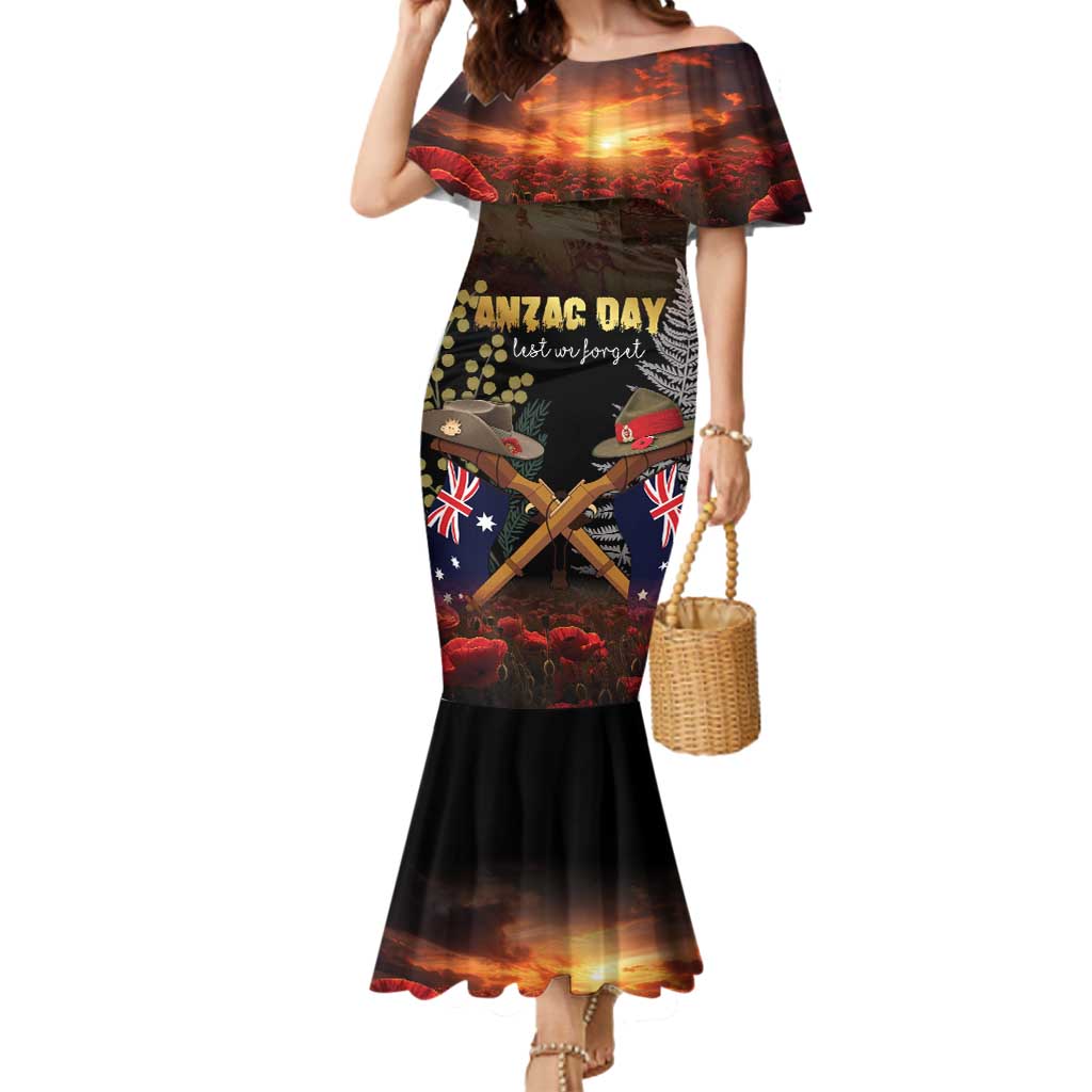 Australia - New Zealand ANZAC Mermaid Dress Gallipoli ANZAC Cove Landing LT7 Women Black - Polynesian Pride