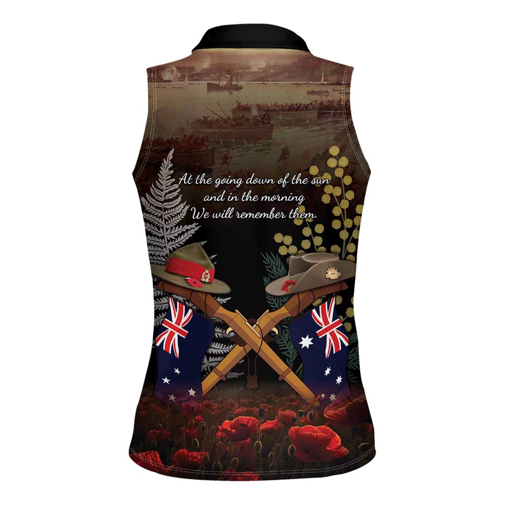 Australia - New Zealand ANZAC Women Sleeveless Polo Shirt Gallipoli ANZAC Cove Landing LT7 - Polynesian Pride