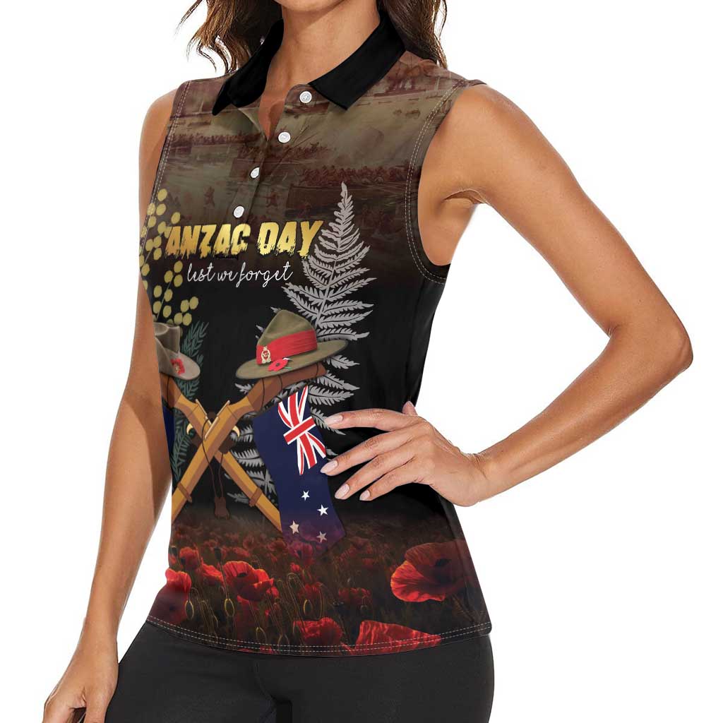 Australia - New Zealand ANZAC Women Sleeveless Polo Shirt Gallipoli ANZAC Cove Landing LT7 - Polynesian Pride