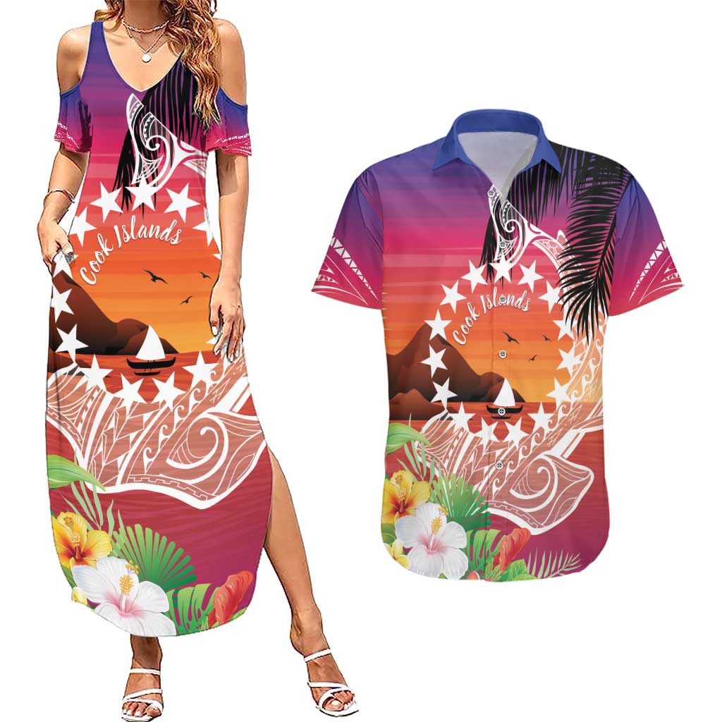 Kia Orana Cook Islands Couples Matching Summer Maxi Dress and Hawaiian Shirt Sunset Dream