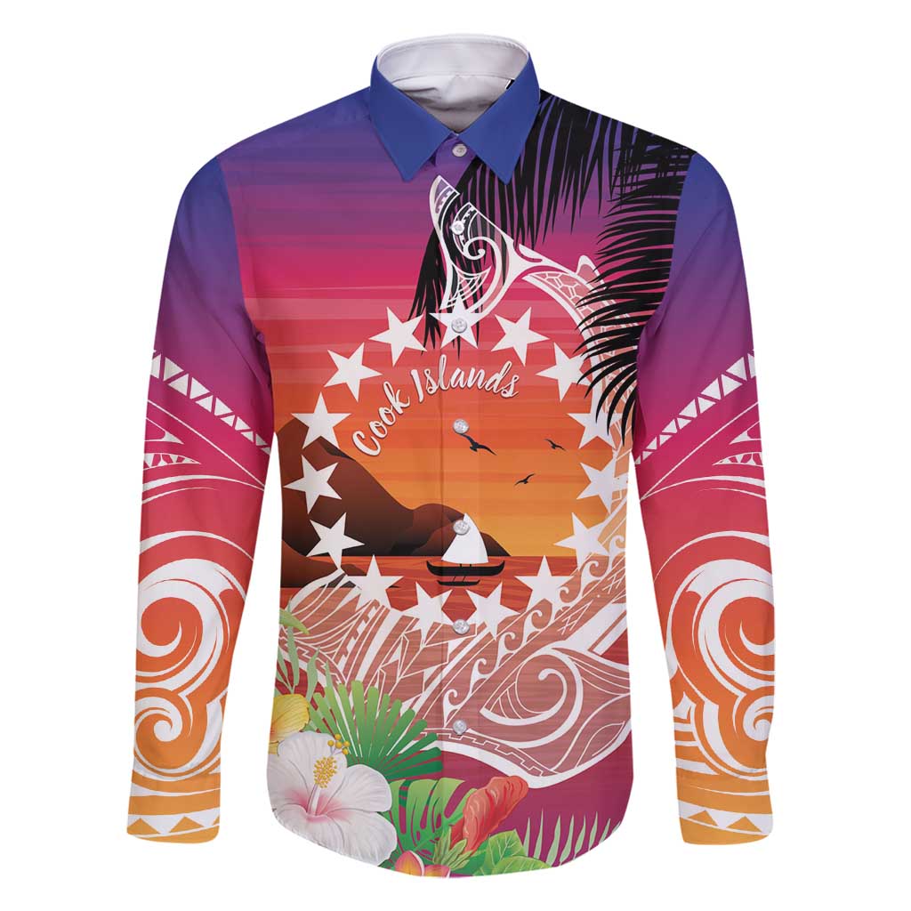 Kia Orana Cook Islands Family Matching Long Sleeve Bodycon Dress and Hawaiian Shirt Sunset Dream LT7 Dad's Shirt - Long Sleeve Art - Polynesian Pride