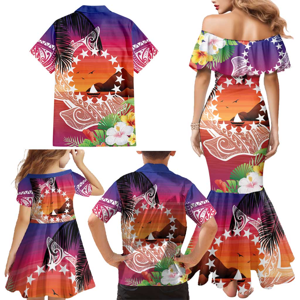 Kia Orana Cook Islands Family Matching Mermaid Dress and Hawaiian Shirt Sunset Dream LT7 - Polynesian Pride