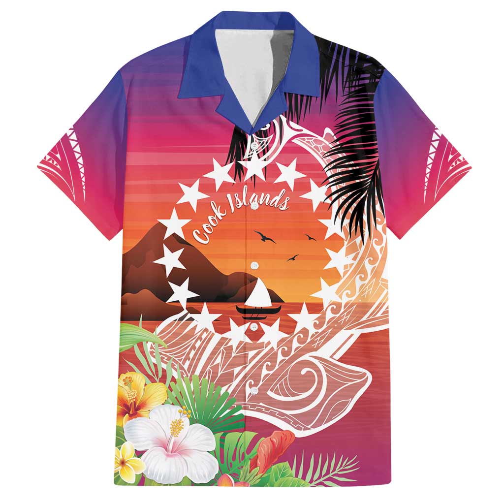 Kia Orana Cook Islands Family Matching Off Shoulder Short Dress and Hawaiian Shirt Sunset Dream
