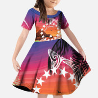 Kia Orana Cook Islands Family Matching Short Sleeve Bodycon Dress and Hawaiian Shirt Sunset Dream LT7 Daughter's Dress Art - Polynesian Pride