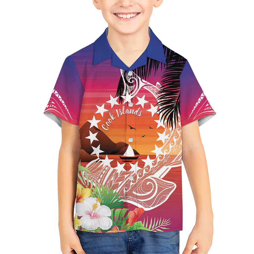 Kia Orana Cook Islands Family Matching Short Sleeve Bodycon Dress and Hawaiian Shirt Sunset Dream LT7 Son's Shirt Art - Polynesian Pride