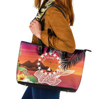 Kia Orana Cook Islands Leather Tote Bag Sunset Dream