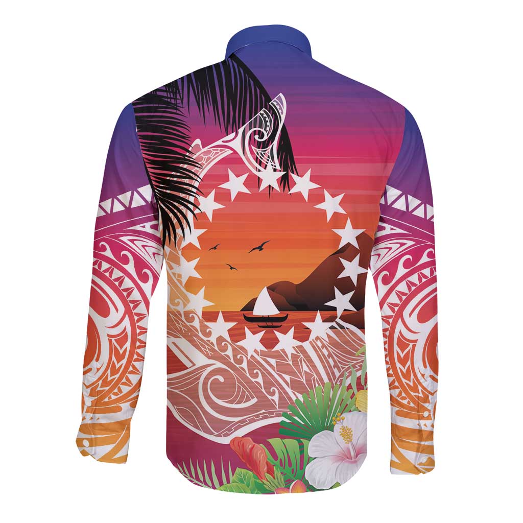 Kia Orana Cook Islands Long Sleeve Button Shirt Sunset Dream LT7 - Polynesian Pride