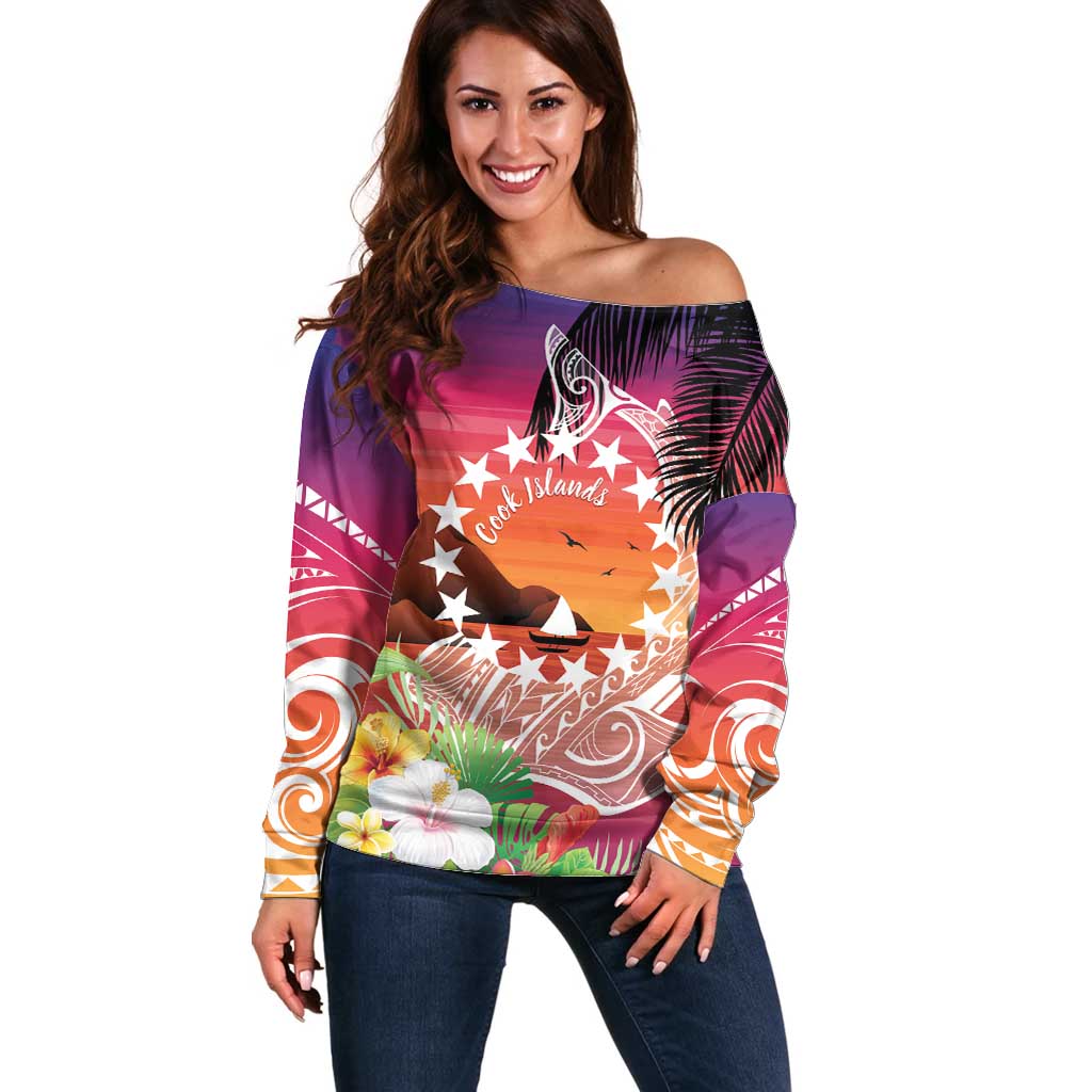 Kia Orana Cook Islands Off Shoulder Sweater Sunset Dream LT7 Women Art - Polynesian Pride