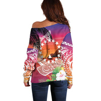 Kia Orana Cook Islands Off Shoulder Sweater Sunset Dream LT7 - Polynesian Pride