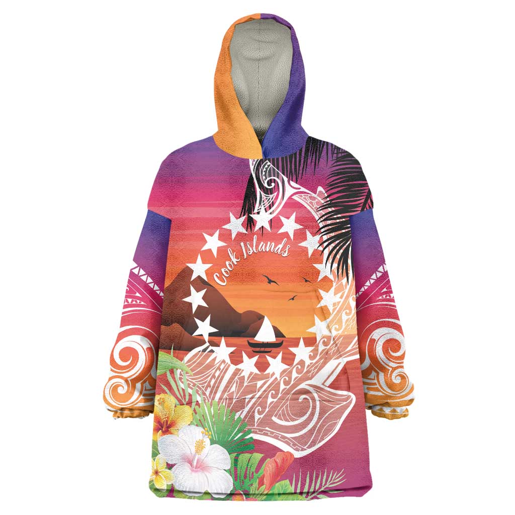 Kia Orana Cook Islands Wearable Blanket Hoodie Sunset Dream