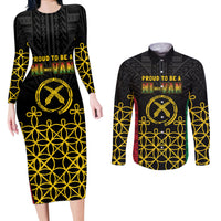 Vanuatu Indipendens Dei Couples Matching Long Sleeve Bodycon Dress and Long Sleeve Button Shirt Tribal Sand Drawing LT7 Colorful - Polynesian Pride
