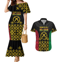 Vanuatu Indipendens Dei Couples Matching Mermaid Dress and Hawaiian Shirt Tribal Sand Drawing