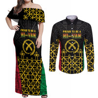 Vanuatu Indipendens Dei Couples Matching Off Shoulder Maxi Dress and Long Sleeve Button Shirt Tribal Sand Drawing