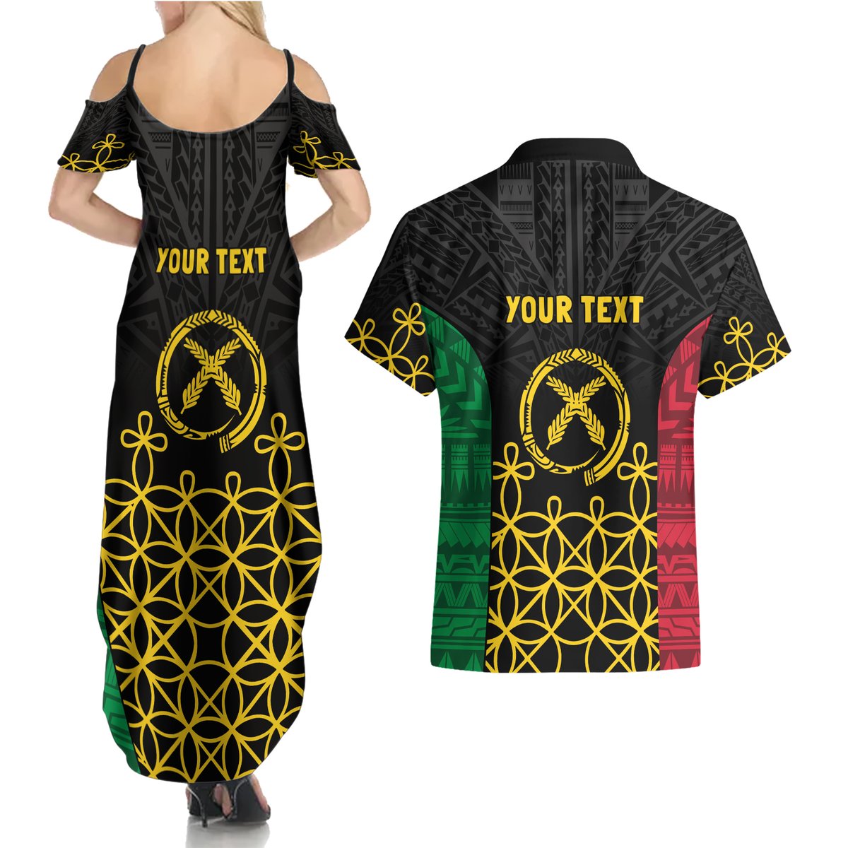 Vanuatu Indipendens Dei Couples Matching Summer Maxi Dress and Hawaiian Shirt Tribal Sand Drawing