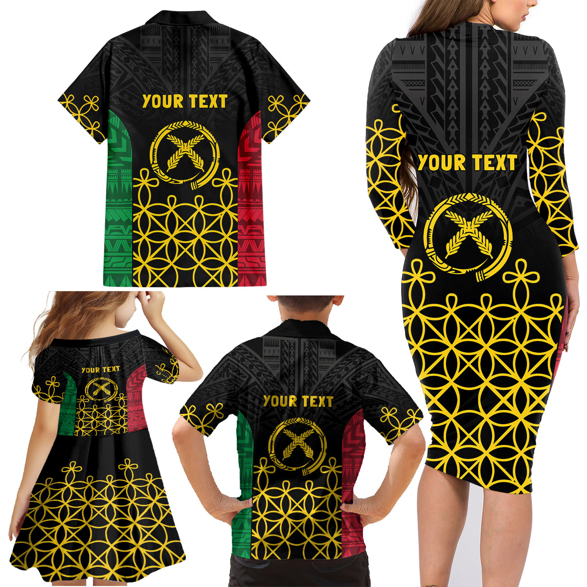 Vanuatu Indipendens Dei Family Matching Long Sleeve Bodycon Dress and Hawaiian Shirt Tribal Sand Drawing LT7 - Polynesian Pride