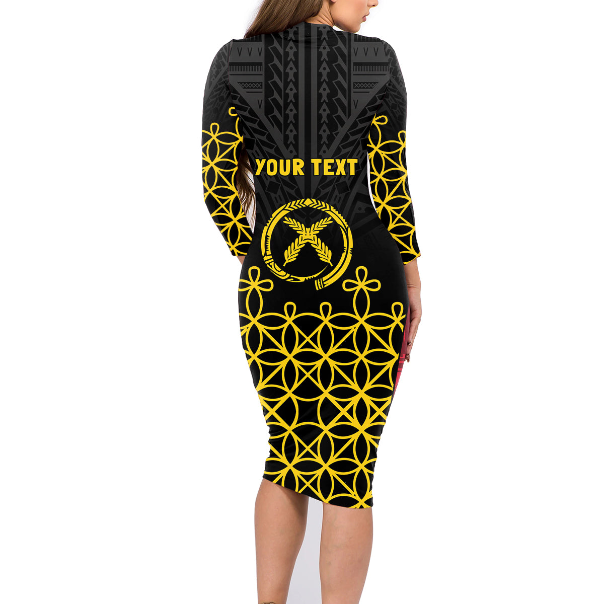Vanuatu Indipendens Dei Family Matching Long Sleeve Bodycon Dress and Hawaiian Shirt Tribal Sand Drawing LT7 - Polynesian Pride