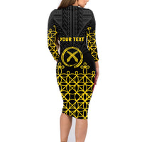 Vanuatu Indipendens Dei Family Matching Long Sleeve Bodycon Dress and Hawaiian Shirt Tribal Sand Drawing LT7 - Polynesian Pride
