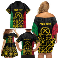 Vanuatu Indipendens Dei Family Matching Off Shoulder Short Dress and Hawaiian Shirt Tribal Sand Drawing