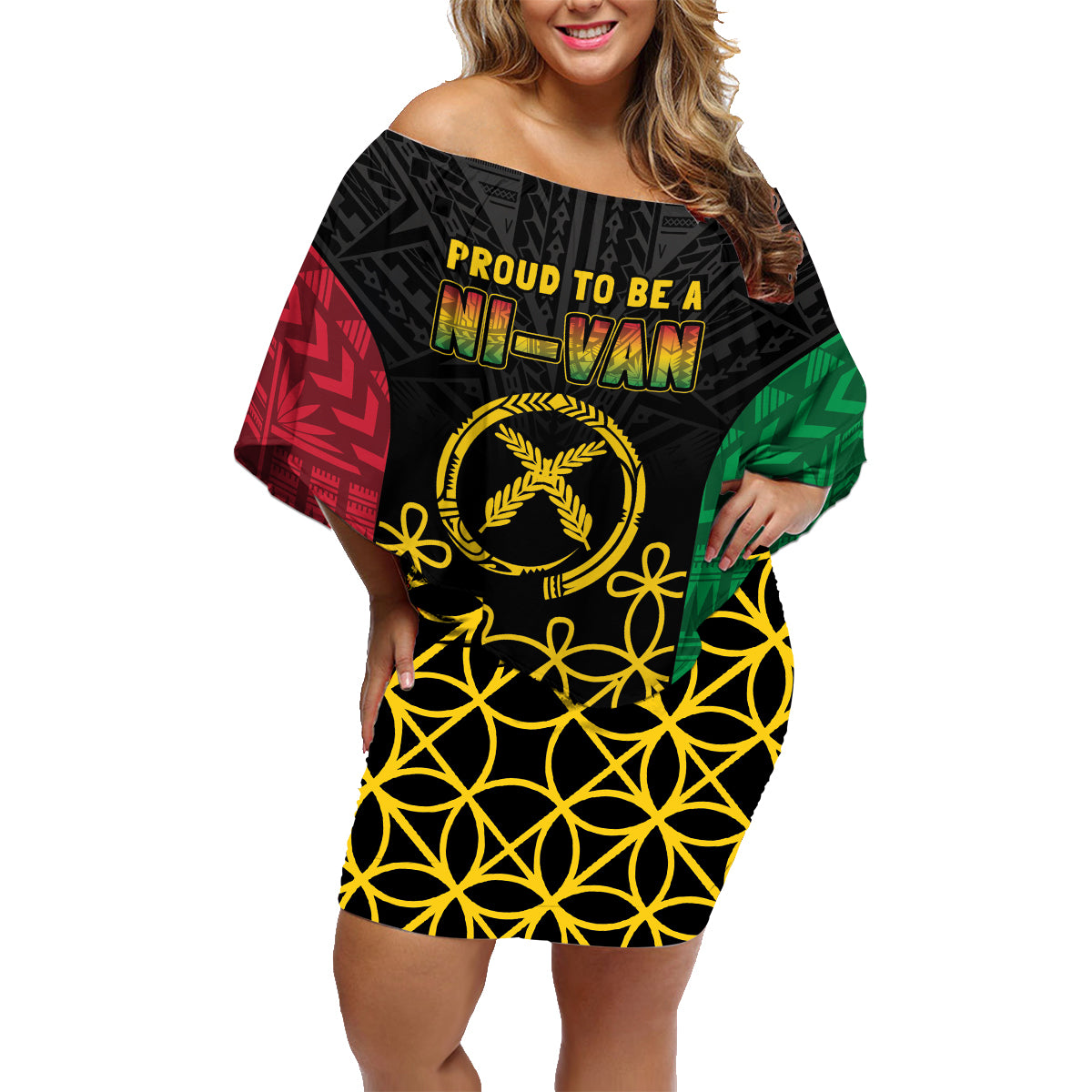 Vanuatu Indipendens Dei Family Matching Off Shoulder Short Dress and Hawaiian Shirt Tribal Sand Drawing