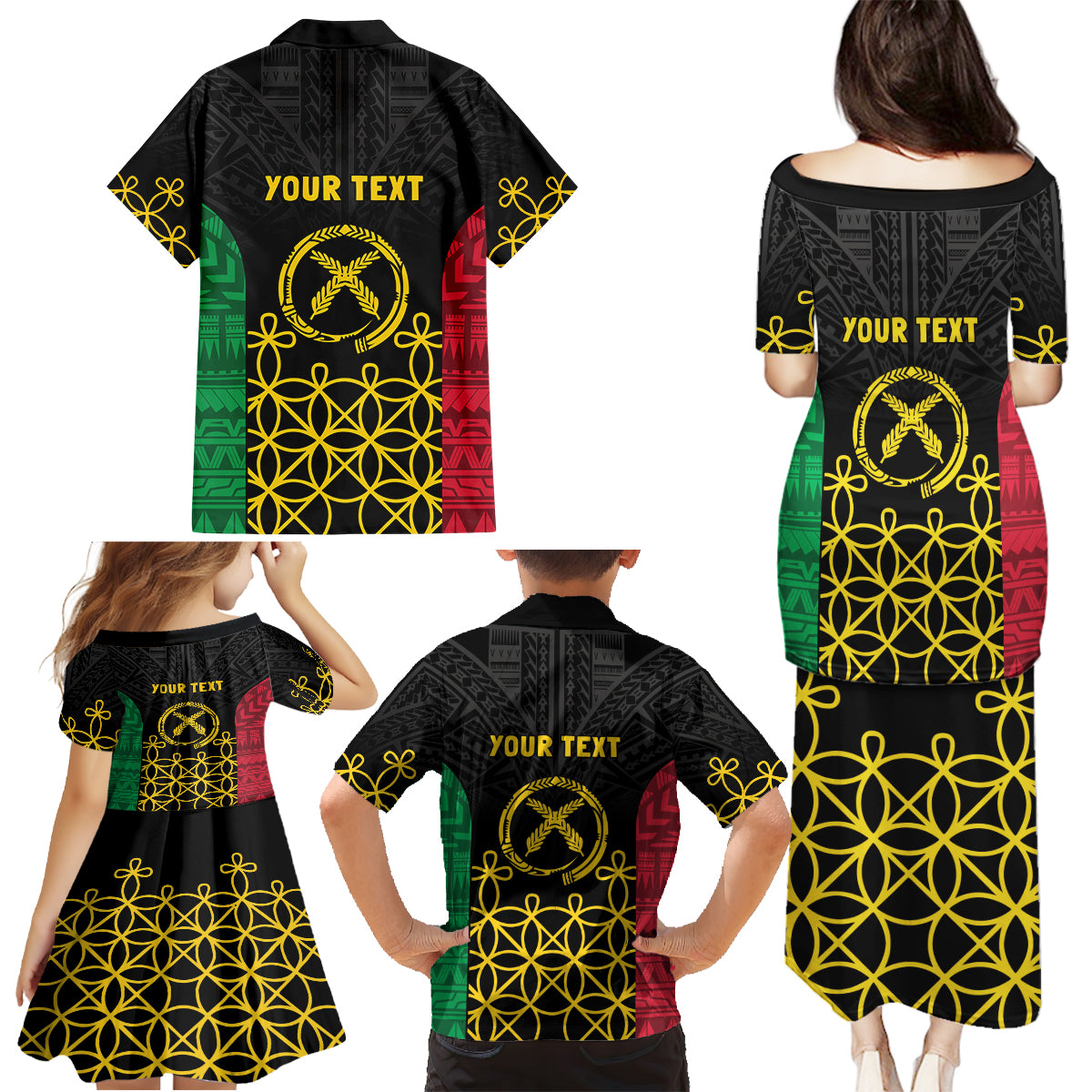 Vanuatu Indipendens Dei Family Matching Puletasi and Hawaiian Shirt Tribal Sand Drawing