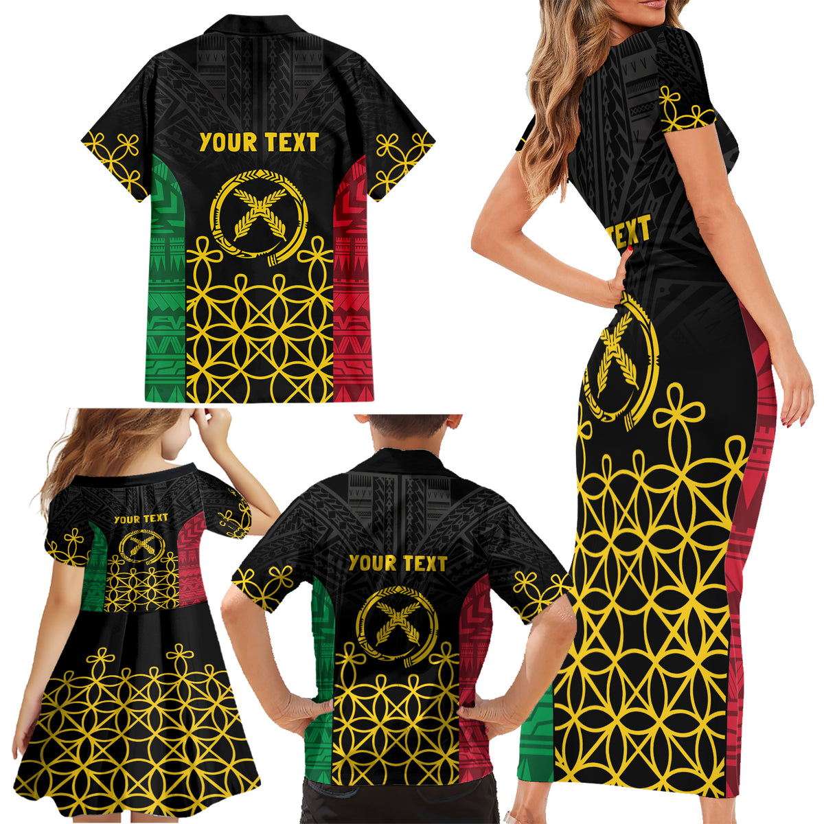 Vanuatu Indipendens Dei Family Matching Short Sleeve Bodycon Dress and Hawaiian Shirt Tribal Sand Drawing LT7 - Polynesian Pride