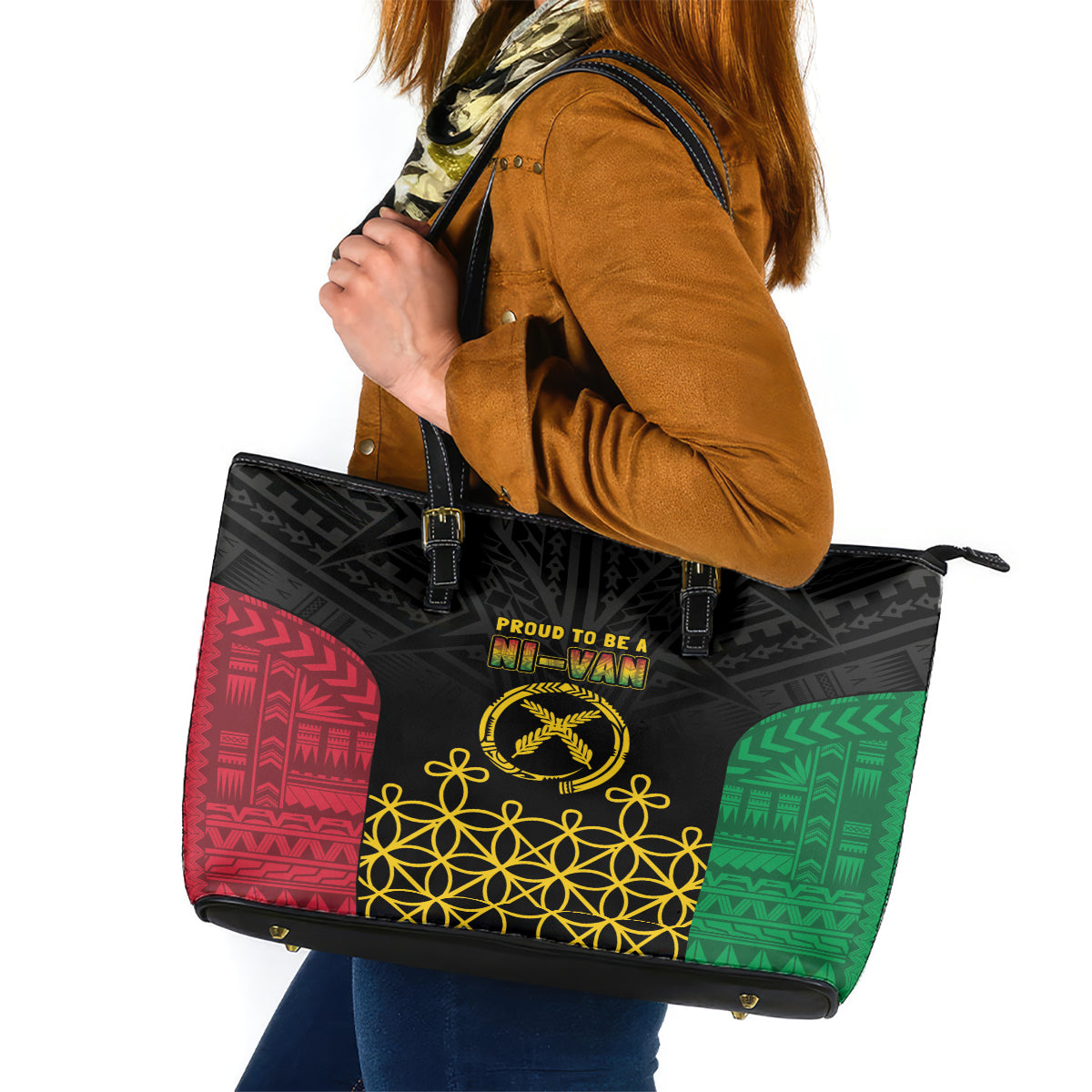 Vanuatu Indipendens Dei Leather Tote Bag Tribal Sand Drawing