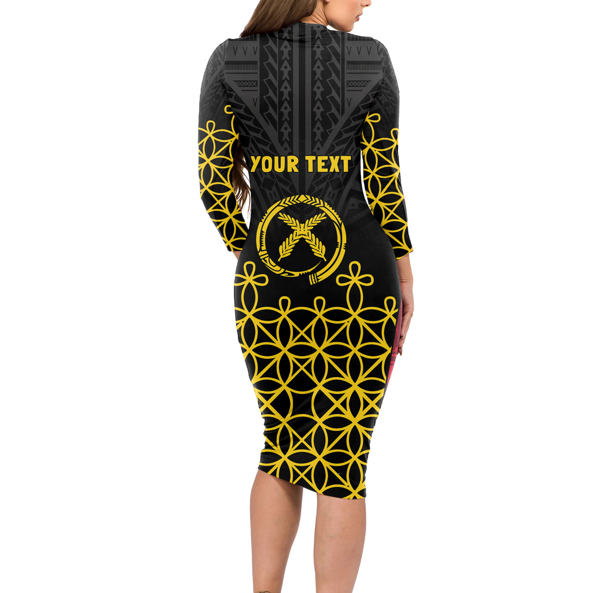 Vanuatu Indipendens Dei Long Sleeve Bodycon Dress Tribal Sand Drawing