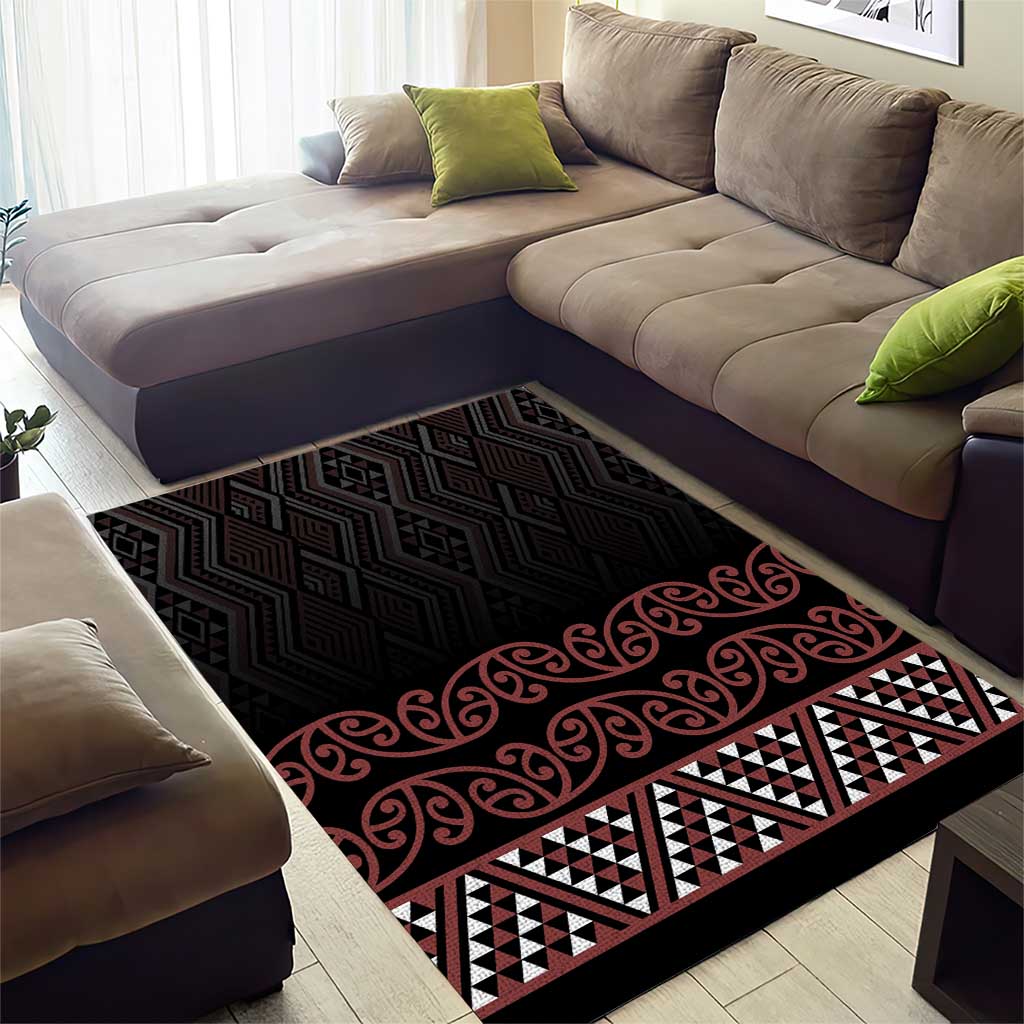 Maori Taniko Patterns Area Rug Brown Niho Taniwha Mix Paatiki Motifs